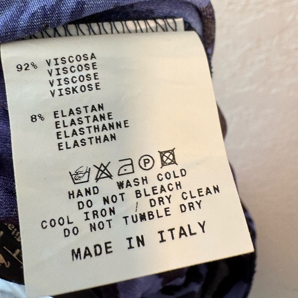 Etro Floral Blue Camouflage Scoop Neck Long Sleeve Dress Womens Size 44 - Picture 6 of 7